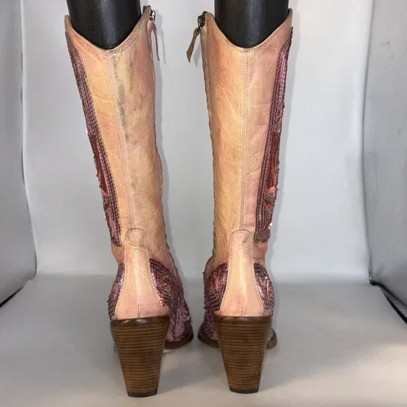 Damy Western Cowboy BootsItaly Haute Couture Sequinned Leather EU 40 US 9 9.5